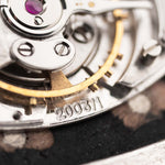 Closeup Photo of a Audemars Piguet Octagon Black Diamond from the 1970s on a wrist. 31.5mm case in 18k White Gold with Manual Wind Caliber 2003, Black Dial with Diamond Markers ad Adjustable 18k Bracelet.