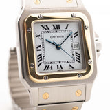 Vintage Cartier Santos Watch Carrée 2961 Two Tone 1980s stainless steel 18k gold dial closeup