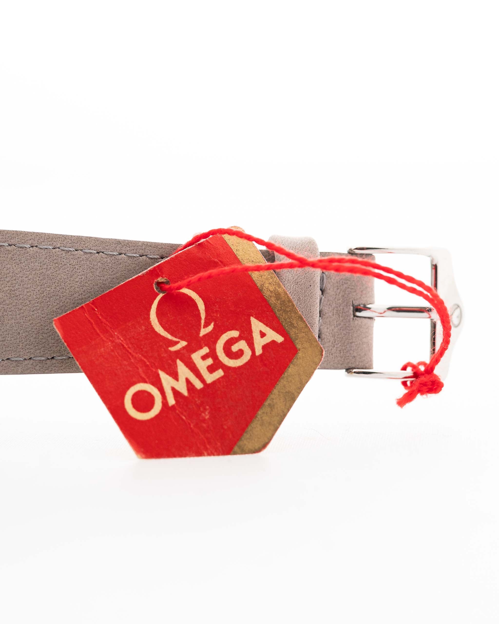Closeup of a Vintage Omega Jumbo Radium from 1935 Leather Strap. 37.5mm with Stainless Steel Case, Manual Wind Movement, Original Silver Railroad Dial and Leather Strap.