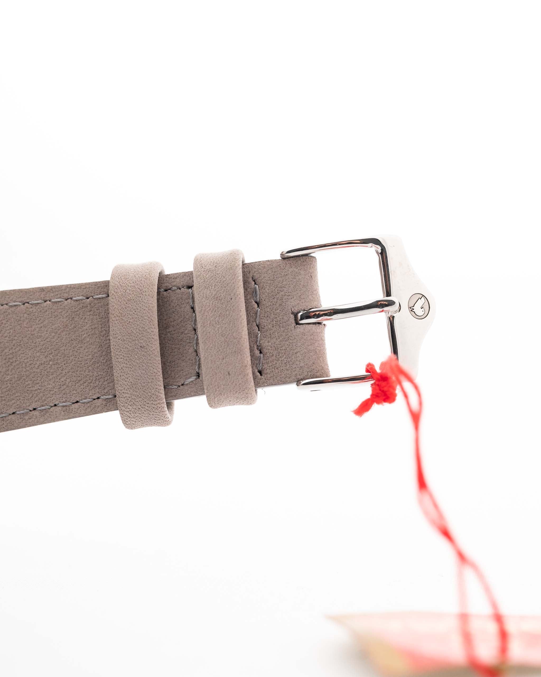 Closeup of a Vintage Omega Jumbo Radium from 1935 Leather Strap. 37.5mm with Stainless Steel Case, Manual Wind Movement, Original Silver Railroad Dial and Leather Strap.