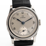 Omega Sub Second Syringe Silver 1939. 28.5mm with Stainless Steel Case, Manual wind movement, Original silver dial and Leather Strap.