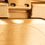 Closeup Photo of a Rolex Cellini 4350 Octagon 18k Silver Dial from 1981 on a wrist. 27mm in 18k Yellow Gold with Manual Wind Movement, Flawless Horizontal Brushed Dial and President Bracelet.