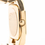 Closeup Photo of a Rolex Cellini 4350 Octagon 18k Silver Dial from 1981 on a wrist. 27mm in 18k Yellow Gold with Manual Wind Movement, Flawless Horizontal Brushed Dial and President Bracelet.