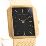 Vintage Vacheron Constantin 7457 Rectangular from the 1970s. 18k Yellow Gold Case with Original black dial and Gold bracelet.