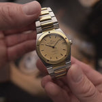 Vintage IWC Ingenieur 3505 SL Two Tone watch from 1987. 34mm in Stainless Steel & 18k Yellow Gold with Automatic Movement, Golden Papergraph Dial and Two Tone Bracelet.