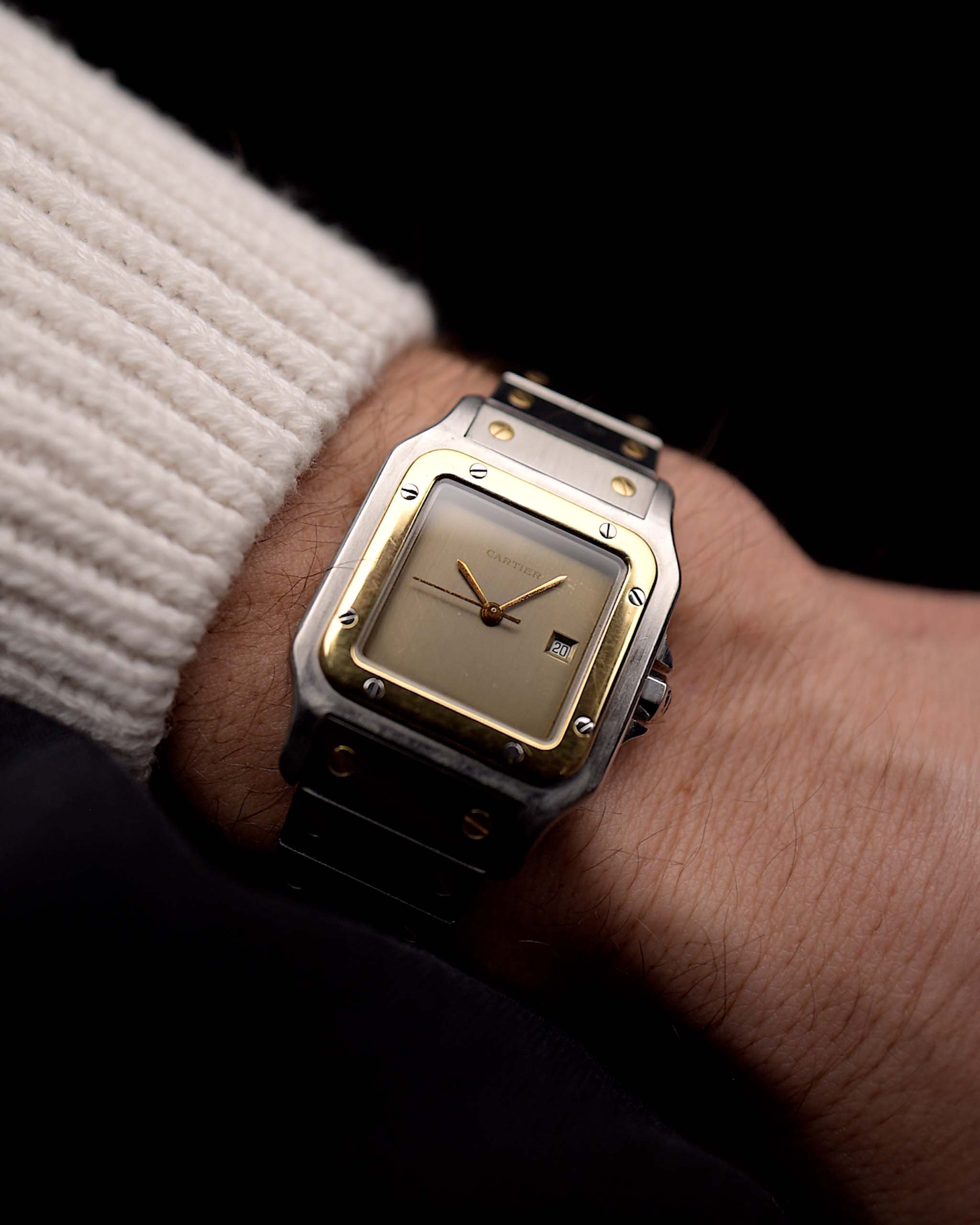 Cartier santos Uhr - Cartier Santos Carrée 2961 Ghost - Edelstahl Gelbgold - schiefergraues Zifferblatt