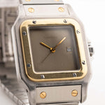 Cartier santos Uhr - Cartier Santos Carrée 2961 Ghost - Edelstahl Gelbgold - schiefergraues Zifferblatt Nahaufnahme
