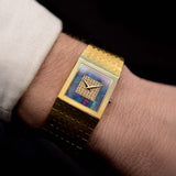 Vintage Piaget Uhr 9131 Opal Zifferblatt Diamant Quadrat 1989 18k Gelbgold