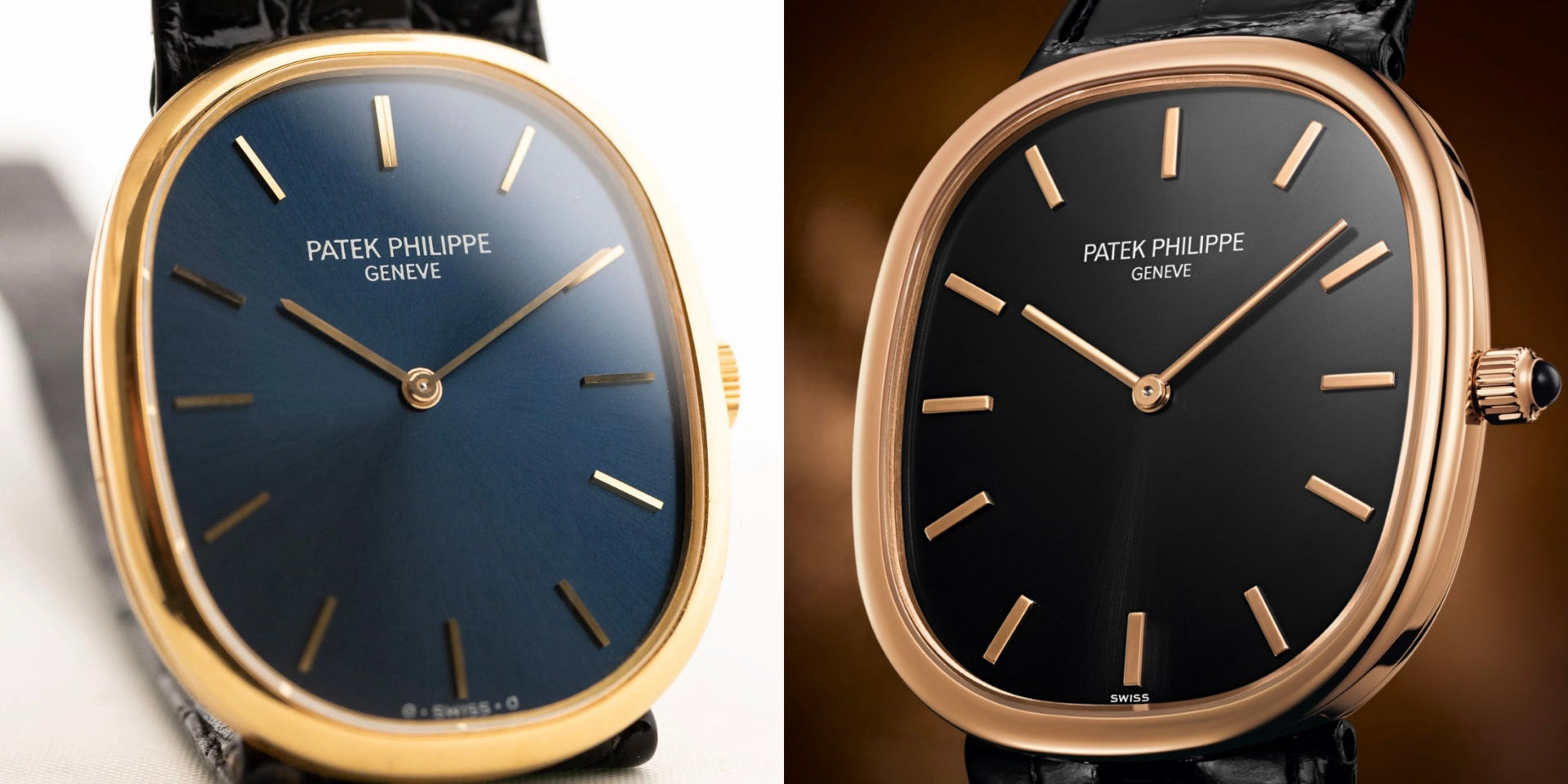 Comparación de relojes de pulsera Patek Philippe Ellipse antiguos y modernos