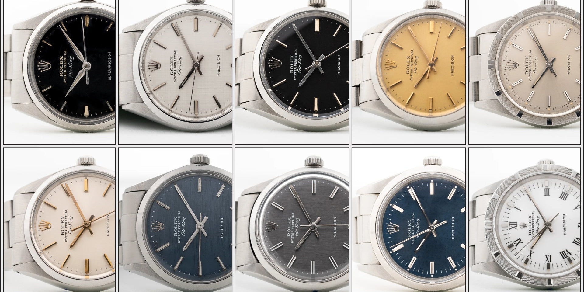 una selección de varios modelos antiguos Rolex Airking