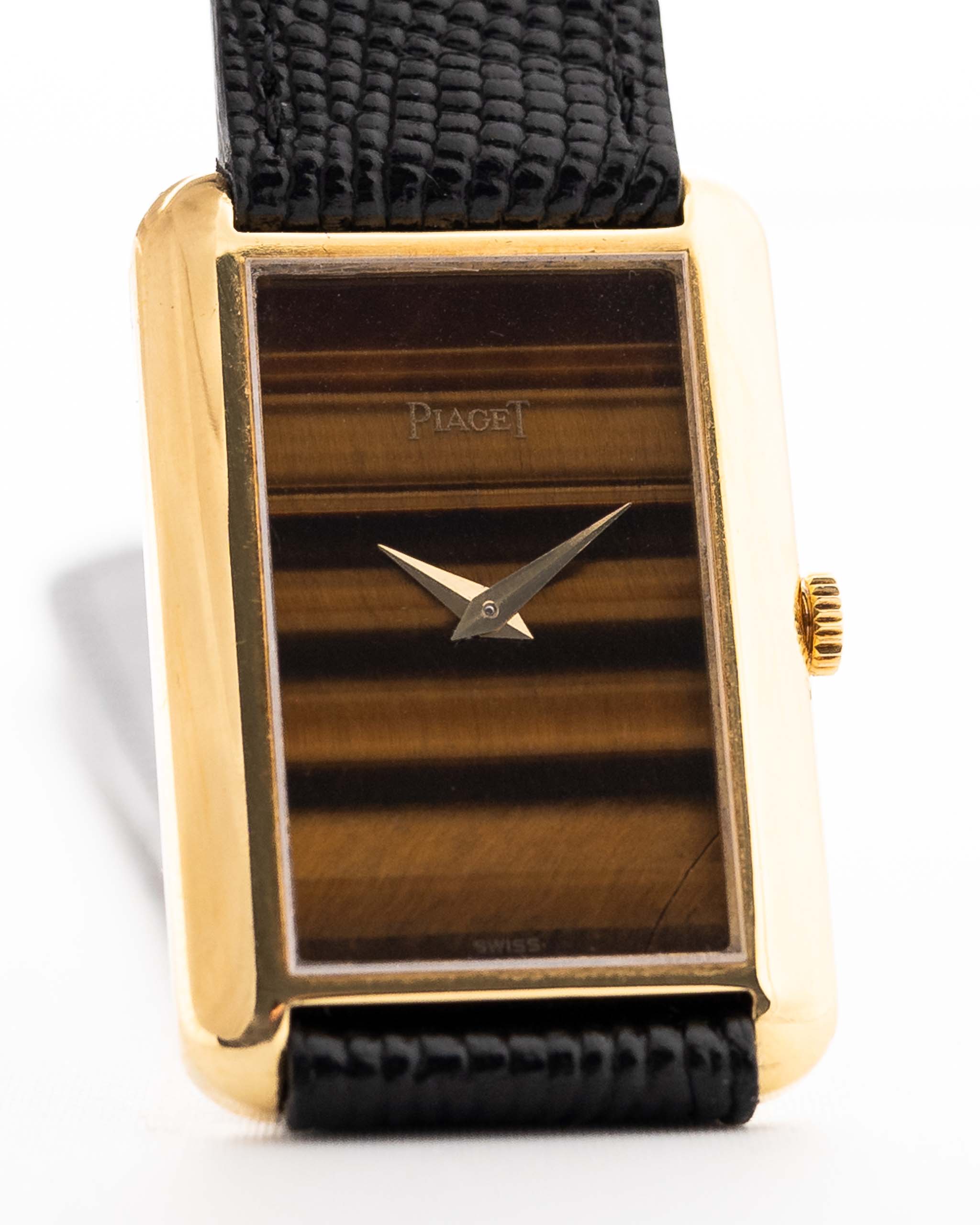 Reloj Piaget Tank Vintage 9228 Tiger Eye de los años 70 de pulsera. Esfera Tiger Eye original y correa de piel.