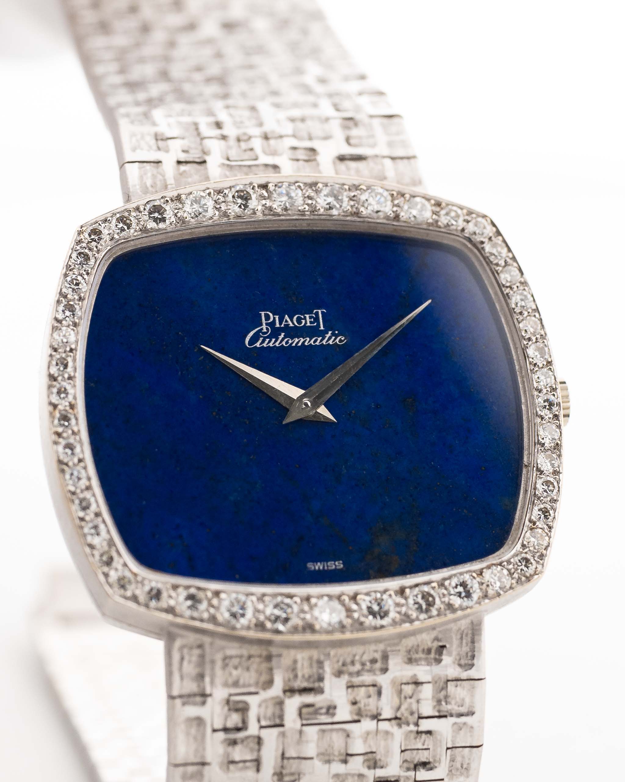 Vintage Piaget TV 12735 Lapis Lazuli Diamond 1970 Oro bianco 18 carati con quadrante Lapis Lazuli