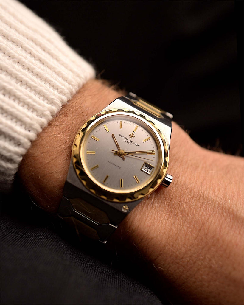 Vacheron Constantin 222 Two Tone 46003 from the 1980s on a wrist. 33.5mm in Stainless Steel & 18k Yellow Gold with Automatic Caliber 1124, Silver Dial and Iconig VC222 Two Tone Bracelet.