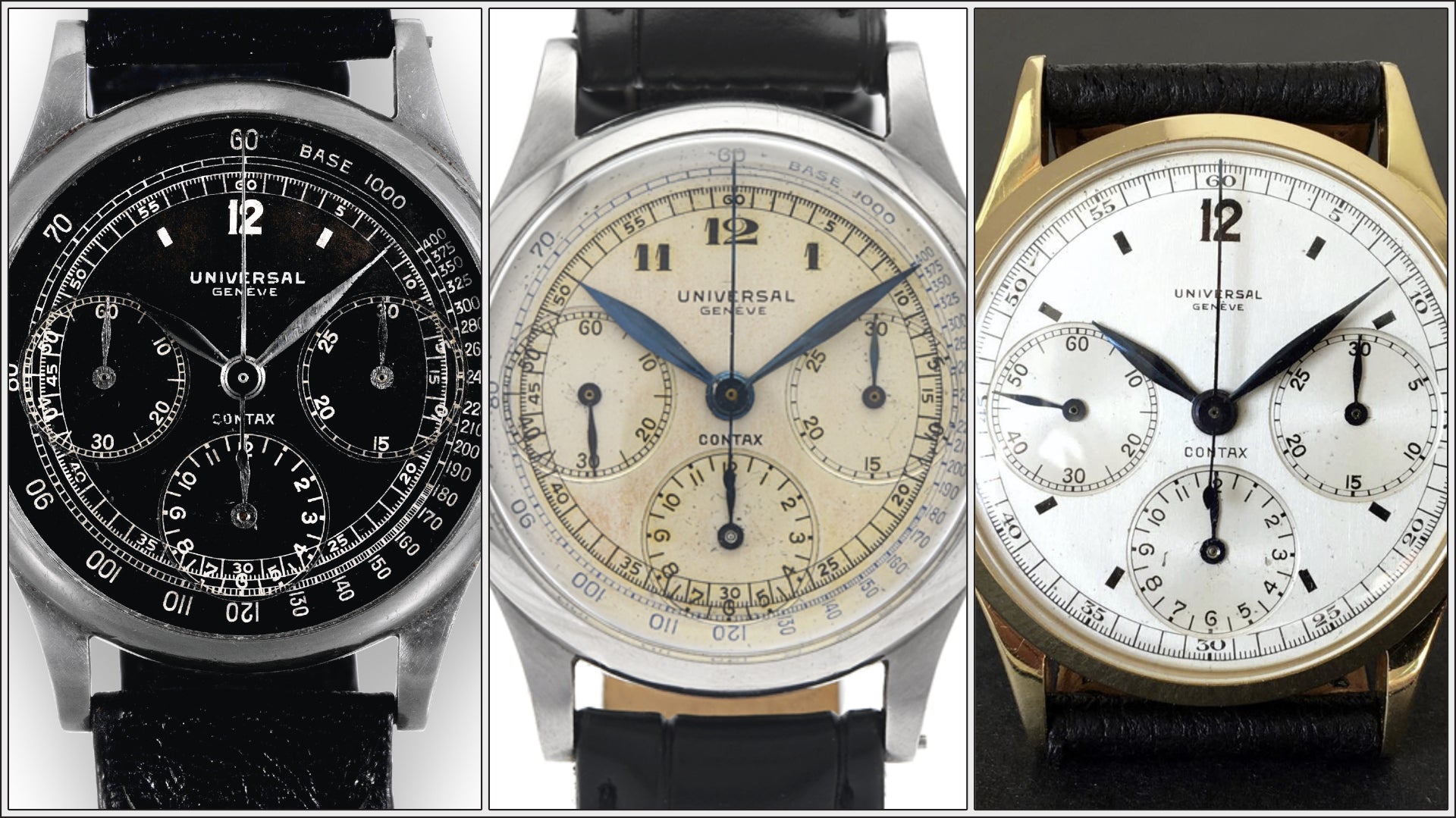 Example dial variations of the 1930s Universal Geneve Contax