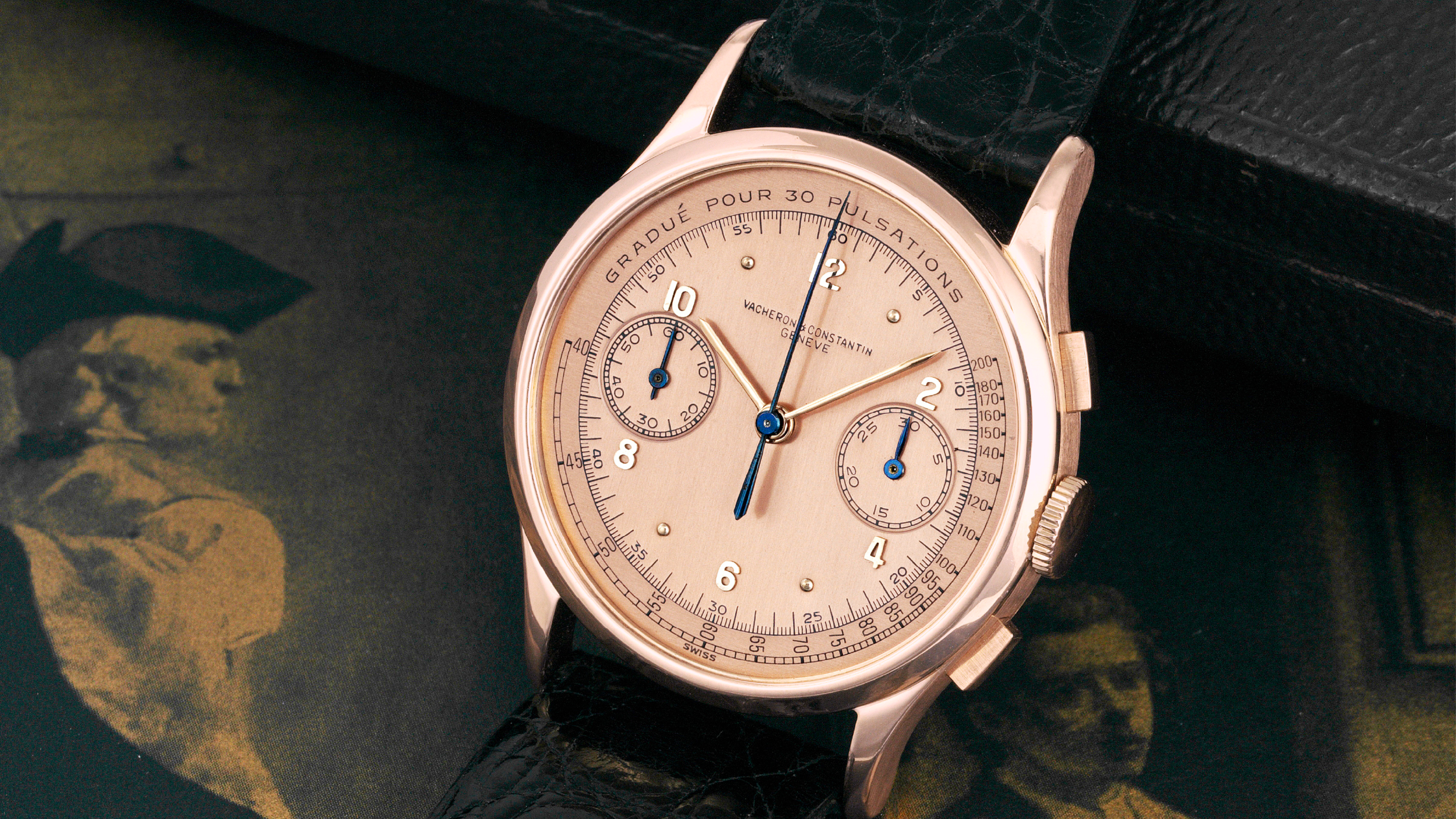 Pink on pink vintage Vacheron Constantin chronograph ref. 4072 from Antiquorum