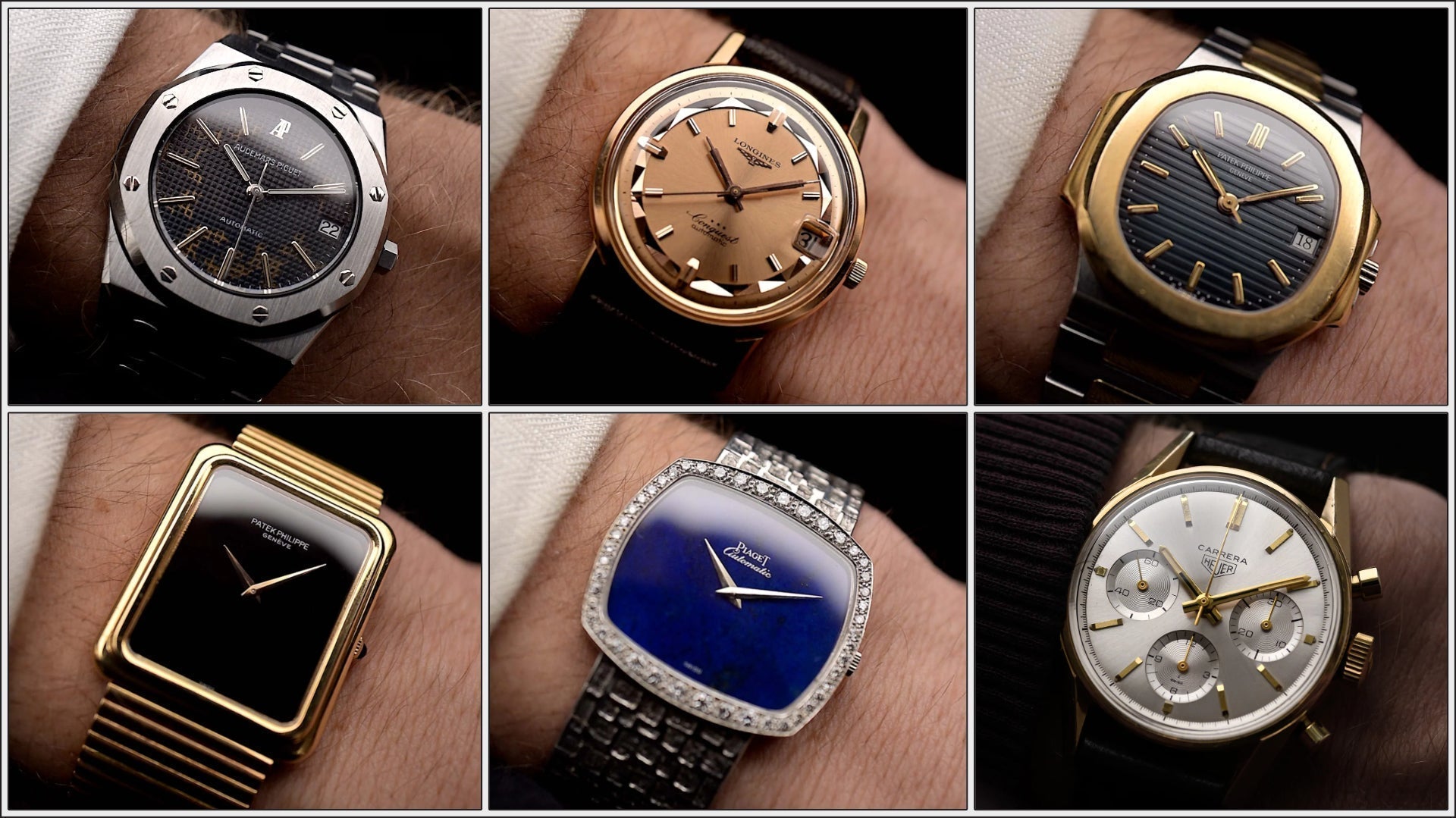 various examples of vintage watches with different case materials