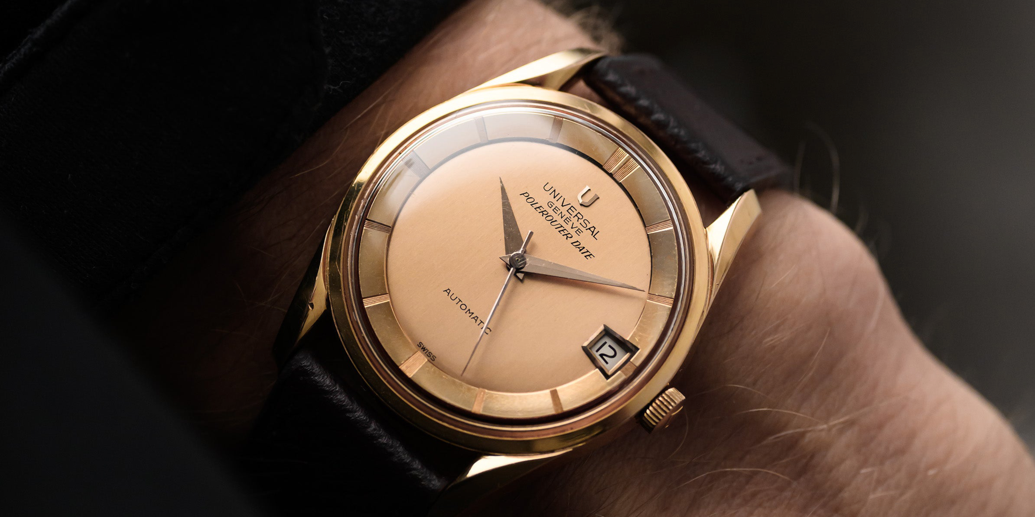 vintage 1950s Universal Geneve Polerouter in rose gold