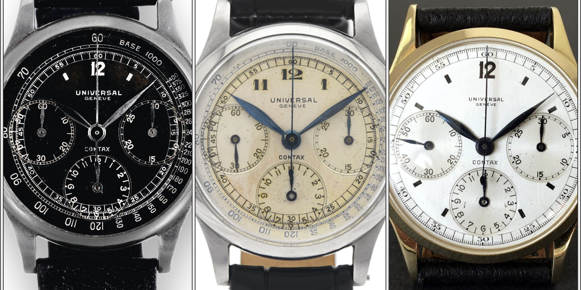 Example dial variations of the 1930s Universal Geneve Contax