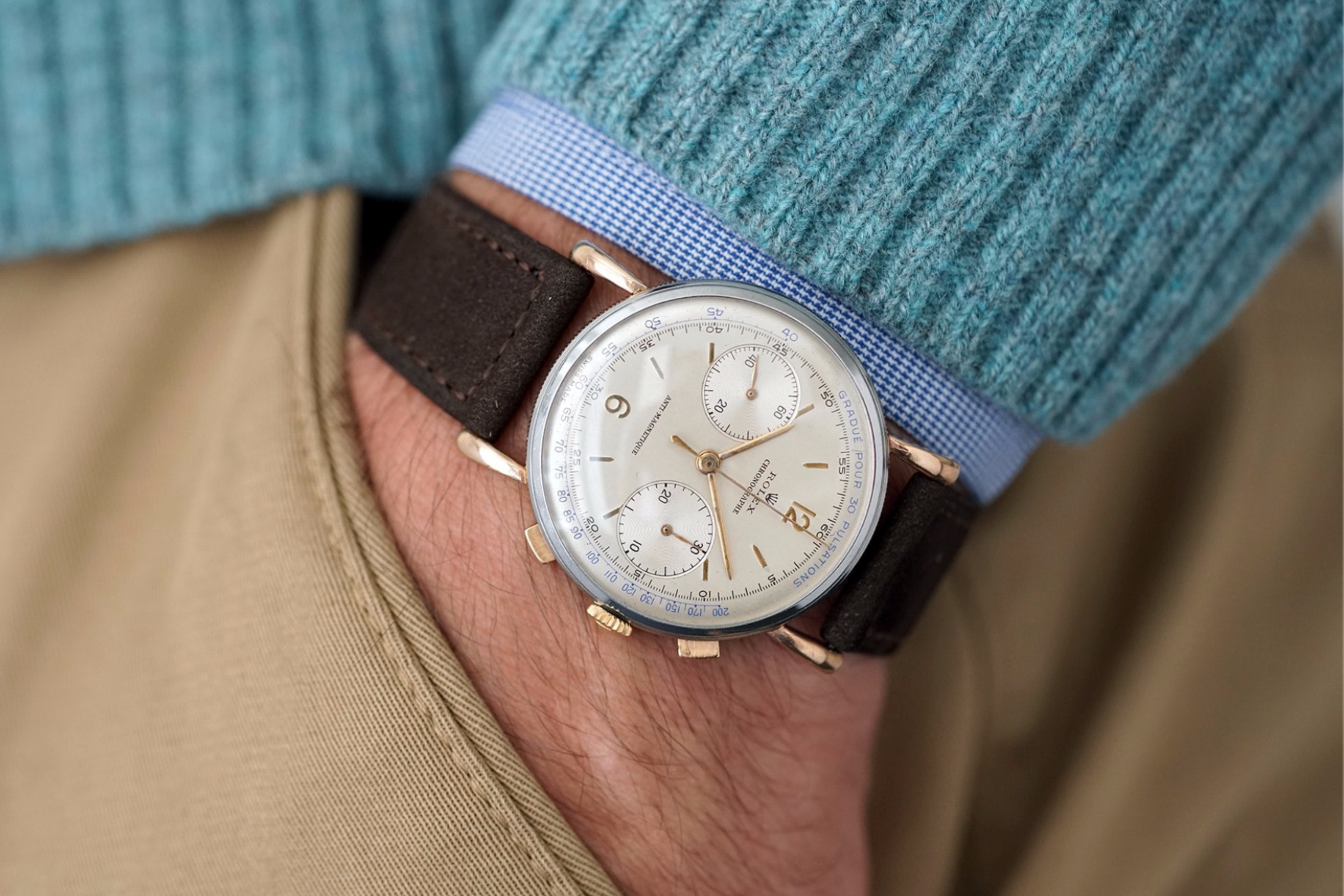 wristshot vintage 1946 Rolex 4062 Chronograph