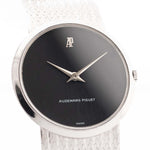 Closeup Photo of a Audemars Piguet 18k Black from the 1970s. 31.5mm 18k White Gold Case with Manual wind Cal. 2003, Deep black dial and 18k White Gold Bracelet.