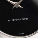 Closeup Photo of a Audemars Piguet 18k Black from the 1970s. 31.5mm 18k White Gold Case with Manual wind Cal. 2003, Deep black dial and 18k White Gold Bracelet.
