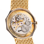Closeup Photo of a Audemars Piguet Octagon Movement Two Tone 18k from the 1980s. 30mm with 18k Yellow Gold Case, Golden Aventurine Dial, Manual Wind Movement and Yellow Gold Bracelet.