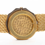 Closeup Photo of a Audemars Piguet Octagon Two Tone 18k from the 1980s. 30mm with 18k Yellow Gold Case, Golden Aventurine Dial, Manual Wind Movement and Yellow Gold Bracelet.