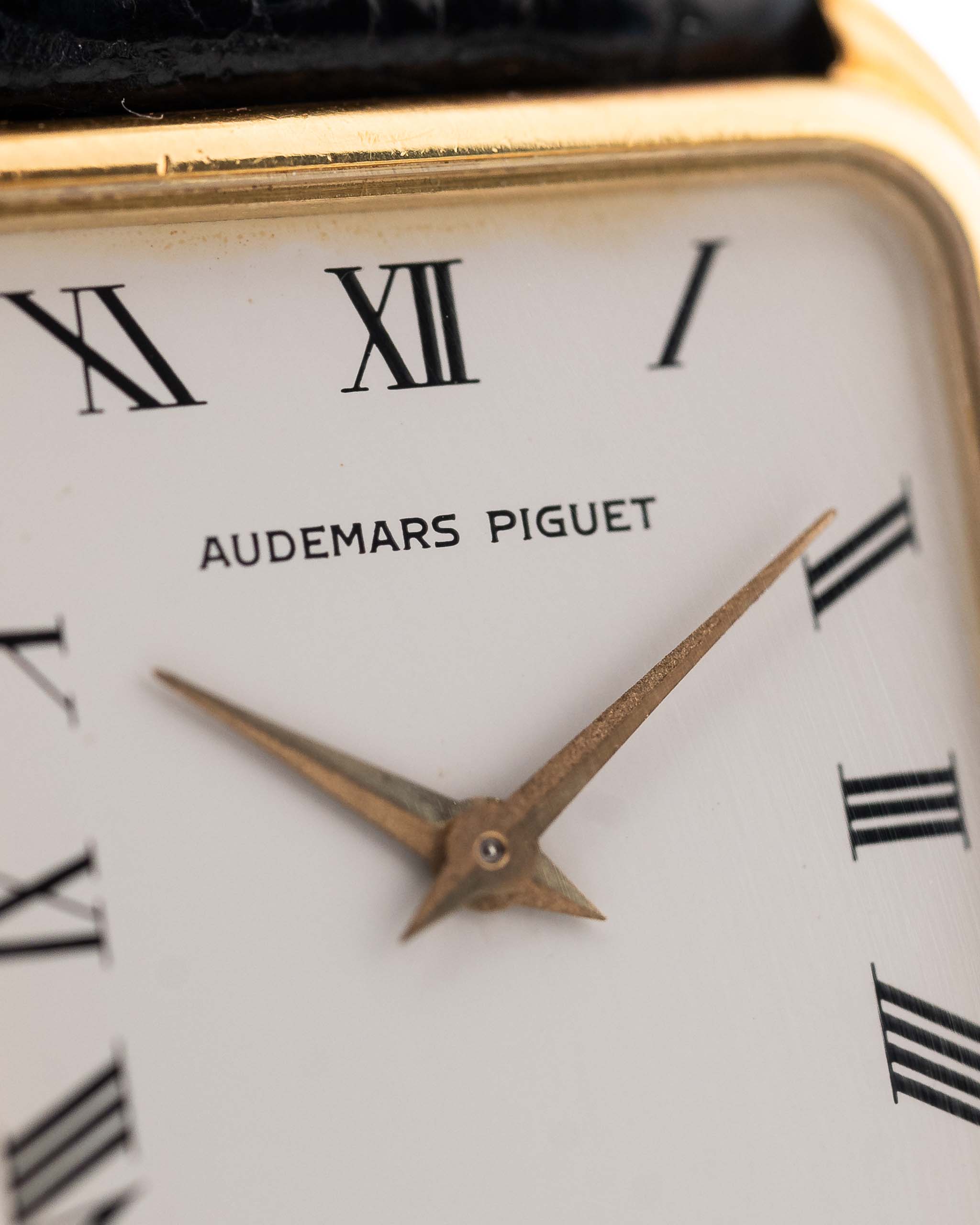 Vintage Audemars Piguet Watch Tank 18k yellow gold Stepped Roman white dial hands and markers