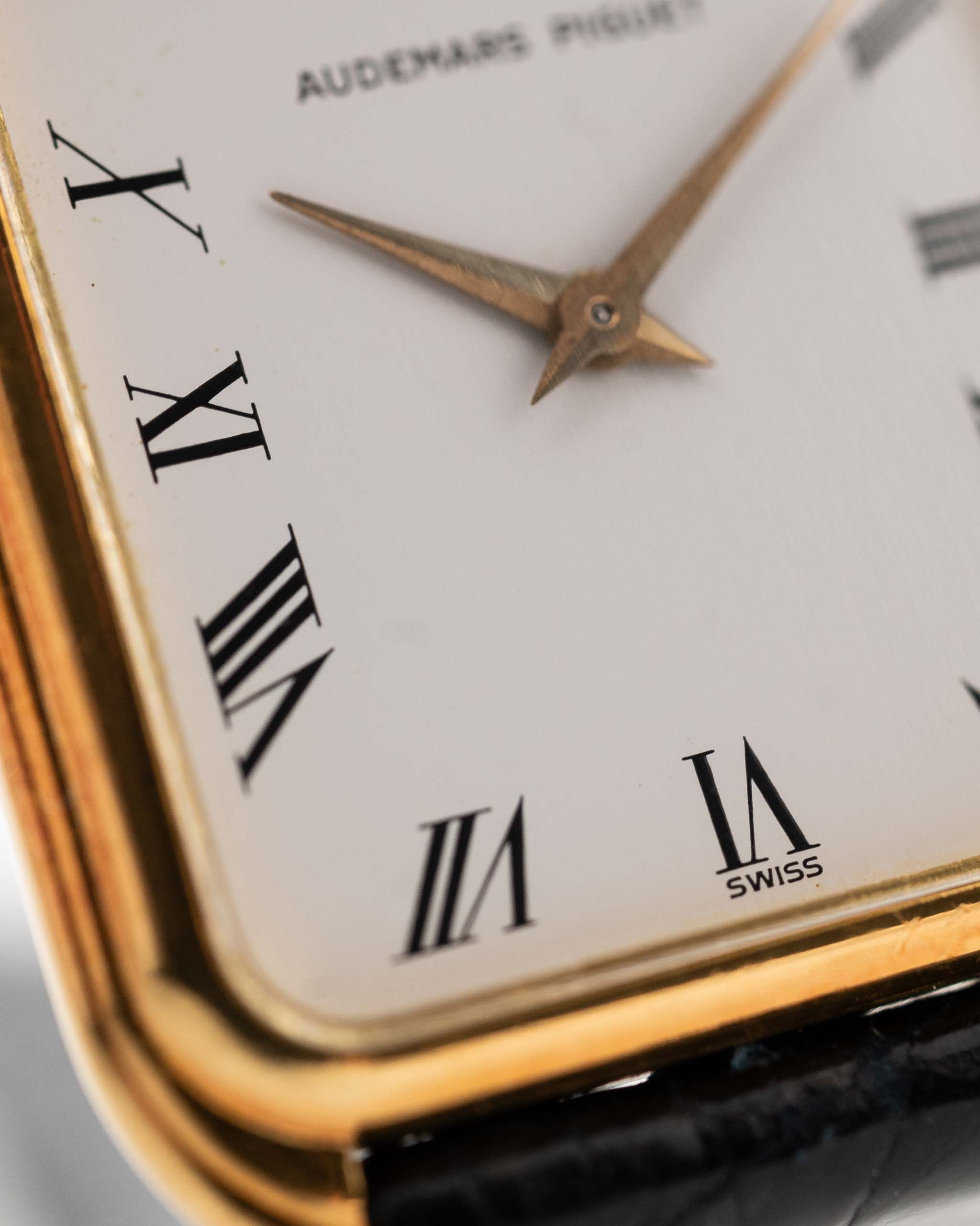 Vintage Audemars Piguet Watch Tank 18k yellow gold Stepped Roman white dial hands and markers