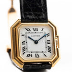 Vintage Cartier Ceinture 78210 watch in 18k yellow gold, white MK3 dial, on white background