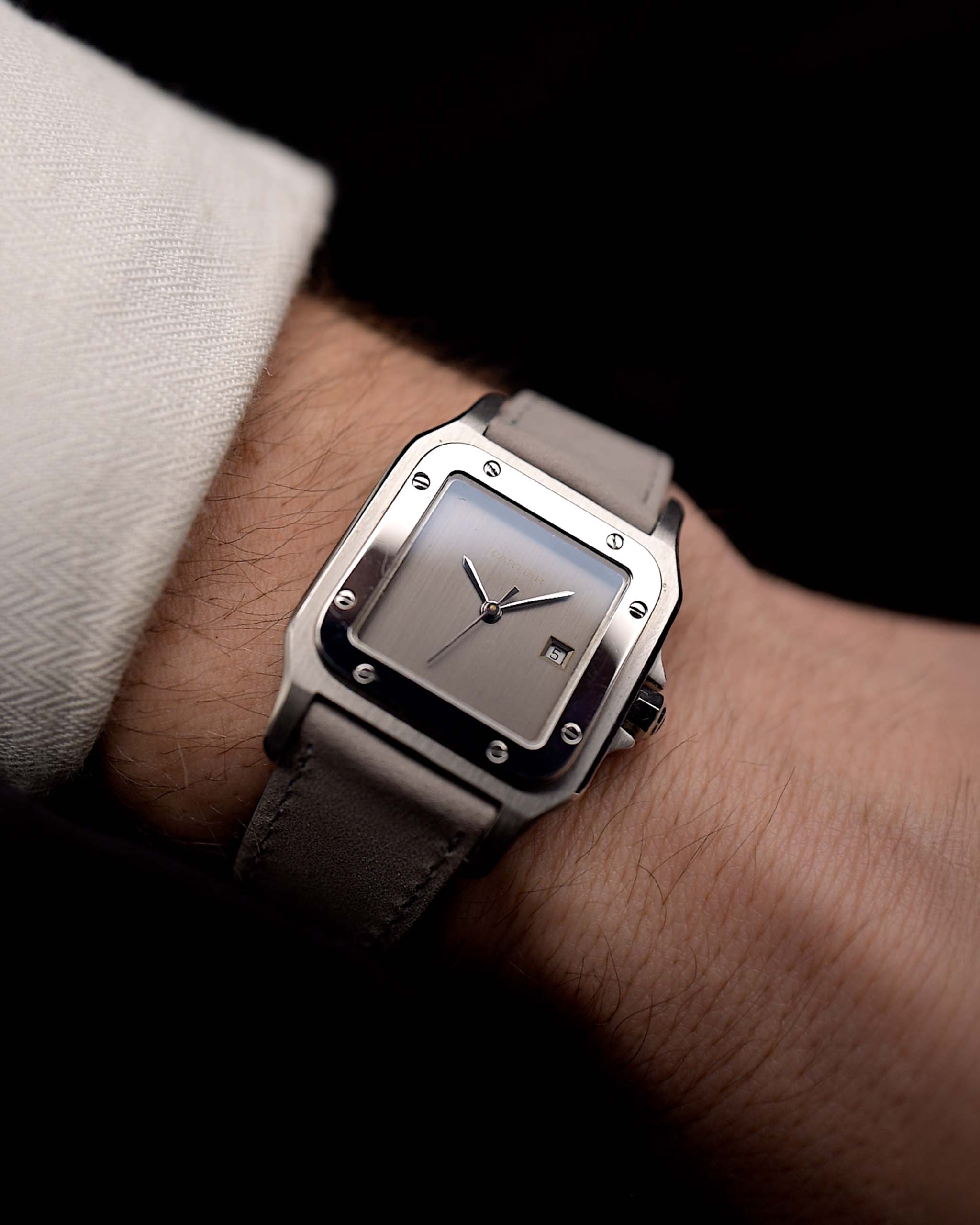 Preowned Cartier Santos Carrée 2960 Ghost 1990s  slate grey SWISS only dial 