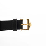 Closeup of a Vintage Cartier Tank Louis 78086 Paris Leather Strap and Buckle from the 1970s. 23x30mm with 18k Yellow Gold Case, Manual Wind Movement, Flawless Ivory Dial.