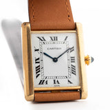 Cartier Tank Louis 96019 Paris Ref 96019 from the 1970s. 18k Yellow Gold with Manual movement, Original white dial and Original Leather strap.