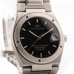 IWC Ingenieur 3521 Black 2000 with black dial, stainless steel case, and original steel bracelet closeup