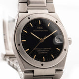 IWC Ingenieur 3521 Black 2000 with black dial, stainless steel case, and original steel bracelet closeup