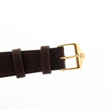 Closeup of a Vintage IWC de Luxe automatic 18k 1959 Leather Strap with buckle. 35mm with 18k Yellow Gold Case, Automatic Caliber 8531, flawless Pie Pan Dial and Leather Strap.