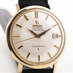 Vintage Omega Constellation 168.004 Date 1966 silver colored dial gold plated case slim baton hour markers with onyx inlay