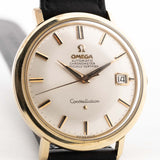 Vintage Omega Constellation 168.004 Date 1966 silver colored dial gold plated case slim baton hour markers with onyx inlay