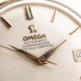 Vintage Omega Constellation 168.004 Date 1966 silver colored dial gold plated case slim baton hour markers with onyx inlay