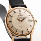 Omega watch - Omega Constellation 168005 Pie Pan 18k Rose 1966 - rose gold case - silver colored pie pan sunburst dial closeup