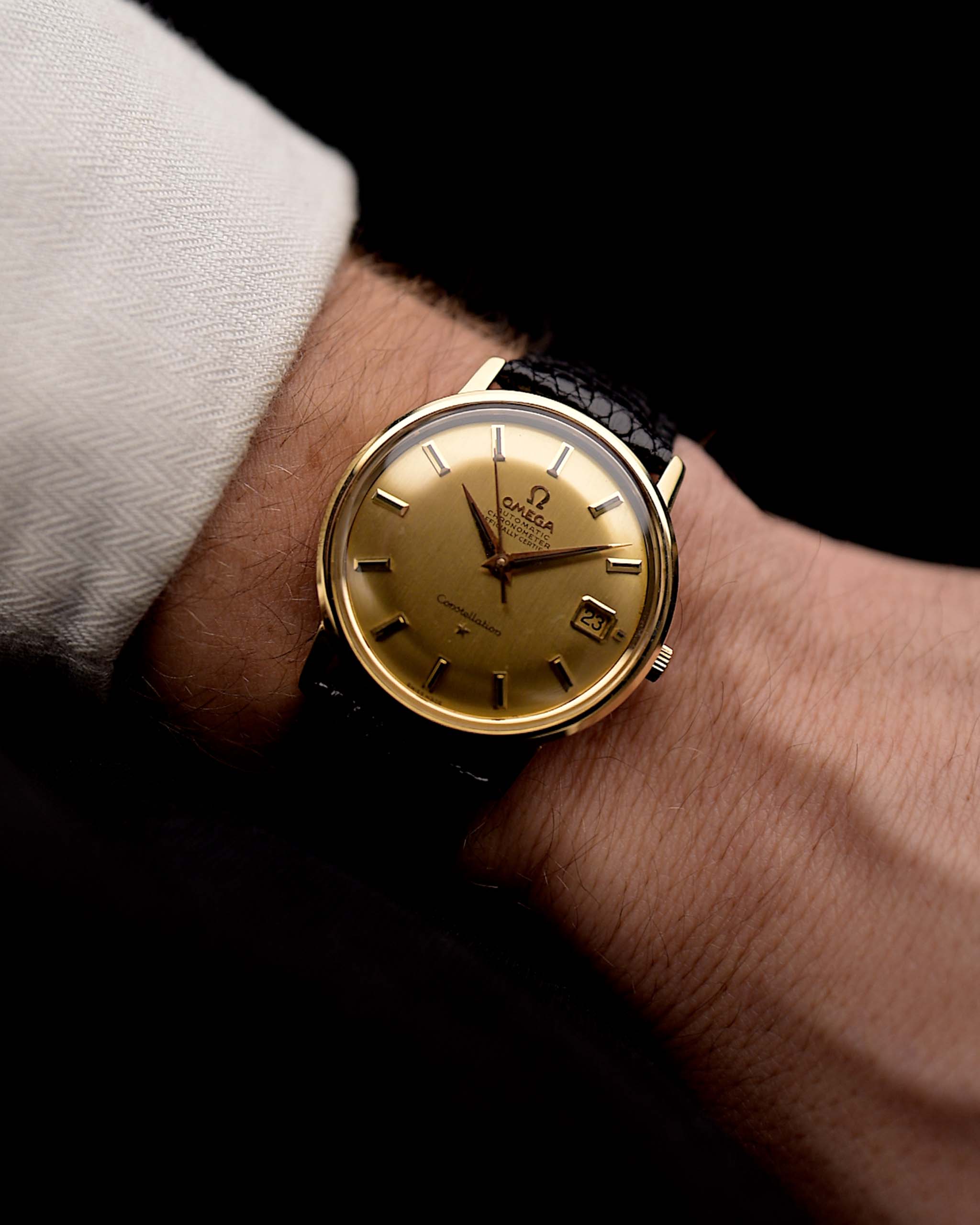 Photo of Vintage Omega Constellation Date 18k 1967 on wrist - reference- 168.010/11. - GOLDAMMER