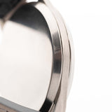 Closeup of a Vintage Omega Jumbo Radium from 1935 Case. 37.5mm with Stainless Steel Case, Manual Wind Movement, Original Silver Railroad Dial and Leather Strap.