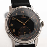 Omega Watch - Vintage Omega Sub Second Black Syringe 1939 - stainless steel case black gilt dial 