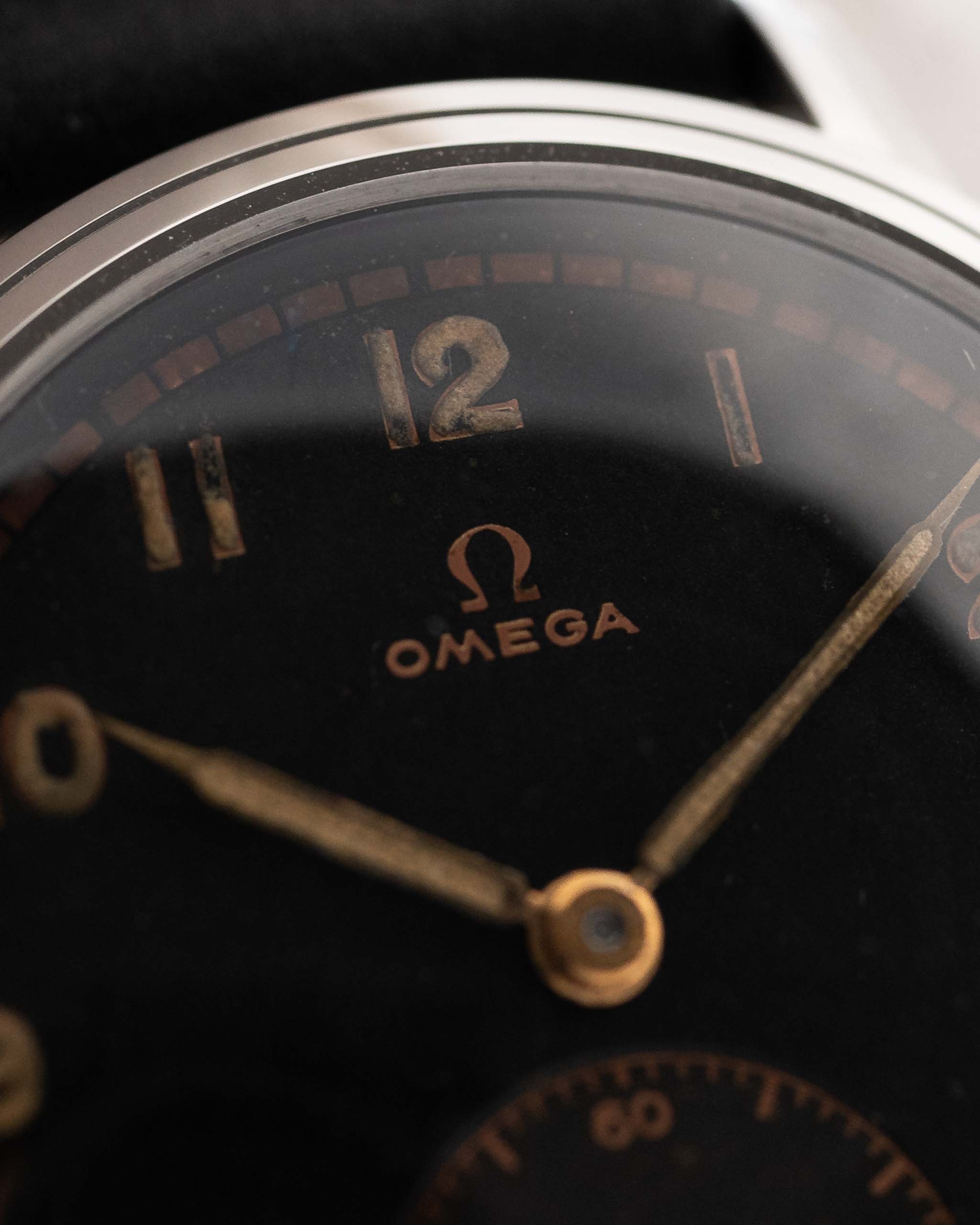 Omega Watch - Vintage Omega Sub Second Black Syringe 1939 - stainless steel case black gilt dial 