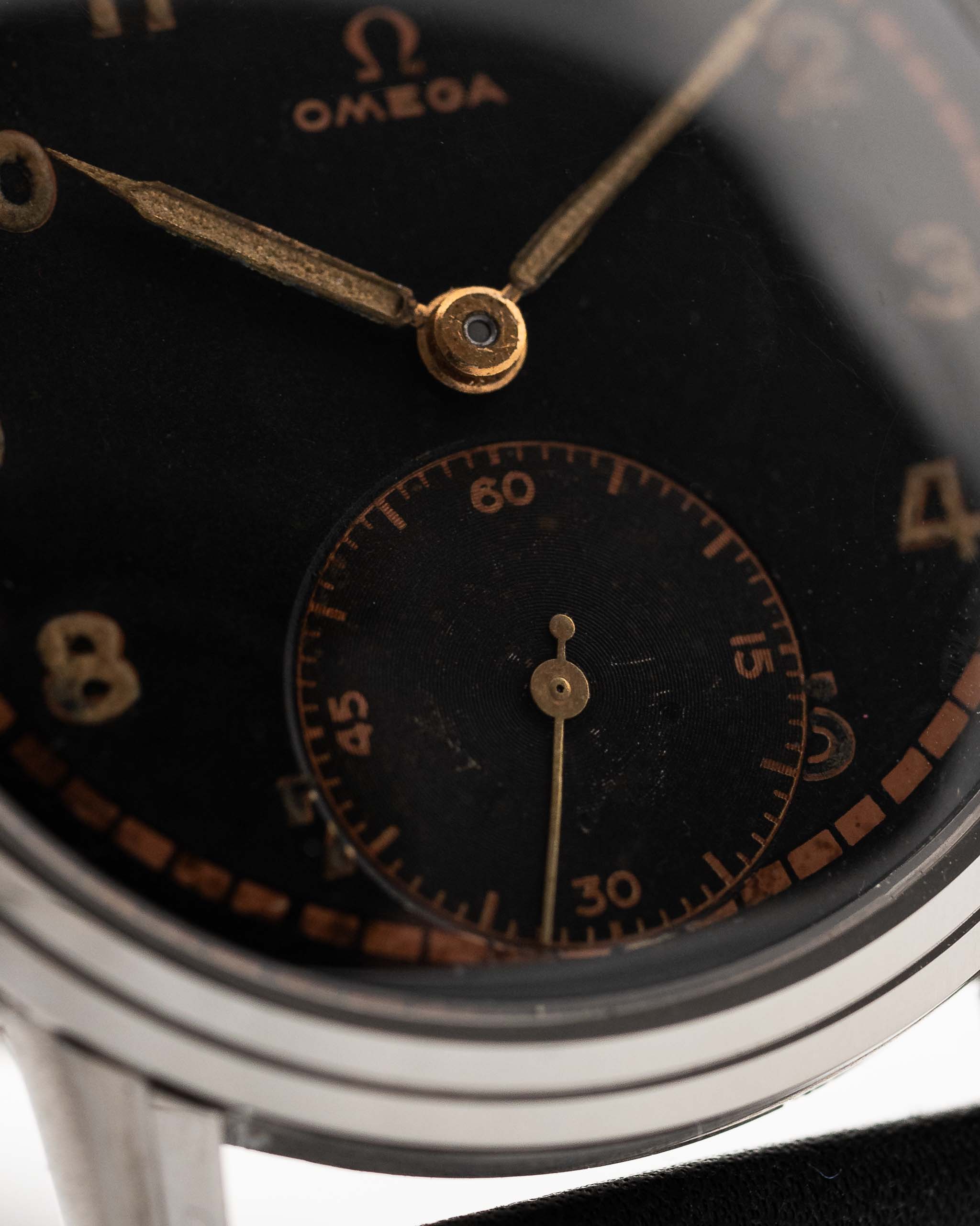 Omega Watch - Vintage Omega Sub Second Black Syringe 1939 - stainless steel case black gilt dial 