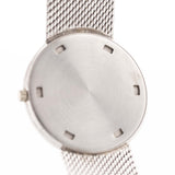 Closeup Photo of a Patek Philippe 3520 Calatrava 18k from the 1970s. 32mm 18k White Gold Case with Manual Wind Movement, Original Silver Sunburst Dial and White Gold Bracelet.