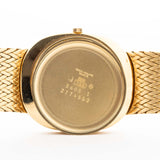 Closeup Photo of a Vintage Patek Philippe Ellipse 3605 Jumbo from 1978. 33mm in 18k Yellow Gold with Automatic Cal. 28-255 C, Gilt Sigma Dial and Integrated Gold Bracelet.