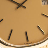 Closeup Photo of a Vintage Patek Philippe Ellipse 3605 Jumbo from 1978. 33mm in 18k Yellow Gold with Automatic Cal. 28-255 C, Gilt Sigma Dial and Integrated Gold Bracelet.
