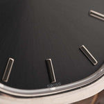 Patek Philippe Ellipse 3738 Grey 18k white gold 1980s with grey sunburst dial closeup Markers