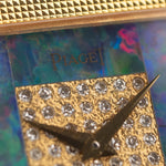 Vintage Piaget Watch 9131 Opal Dial Diamond Square 1989 18k yellow gold closeup diamonds